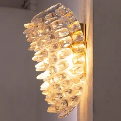 Hot Pamono Large Wall Lamp with Spikes, Gold Finish Frame and Thick and Massive Transparent Murano Glass, 1990s