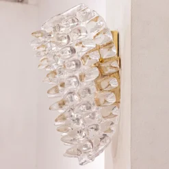 Hot Pamono Large Wall Lamp with Spikes, Gold Finish Frame and Thick and Massive Transparent Murano Glass, 1990s