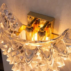 Hot Pamono Large Wall Lamp with Spikes, Gold Finish Frame and Thick and Massive Transparent Murano Glass, 1990s