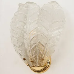 Online Pamono Large Wall Lights with 3 Murano Glass Leaves and Gold Structure, Italy, 1980s