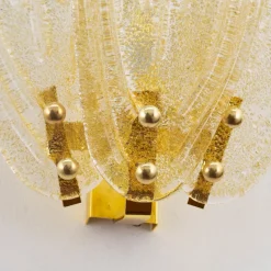 Hot Pamono Large Wall Lights with 3 Murano Glass Amber Color Leaves and Gold Structure, Italy