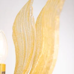 Hot Pamono Large Wall Lights with 3 Murano Glass Amber Color Leaves and Gold Structure, Italy