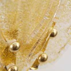 Hot Pamono Large Wall Lights with 3 Murano Glass Amber Color Leaves and Gold Structure, Italy