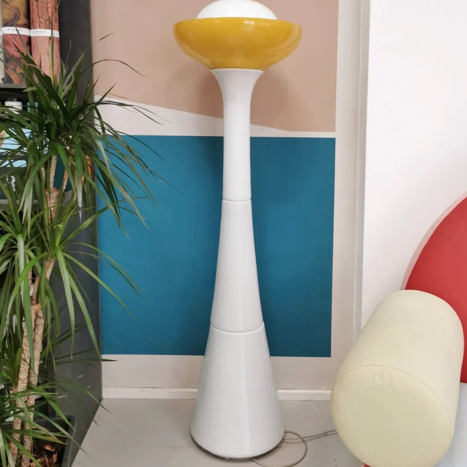 Best Pamono Large White and Yellow Murano Glass Column Lamp, 1960s