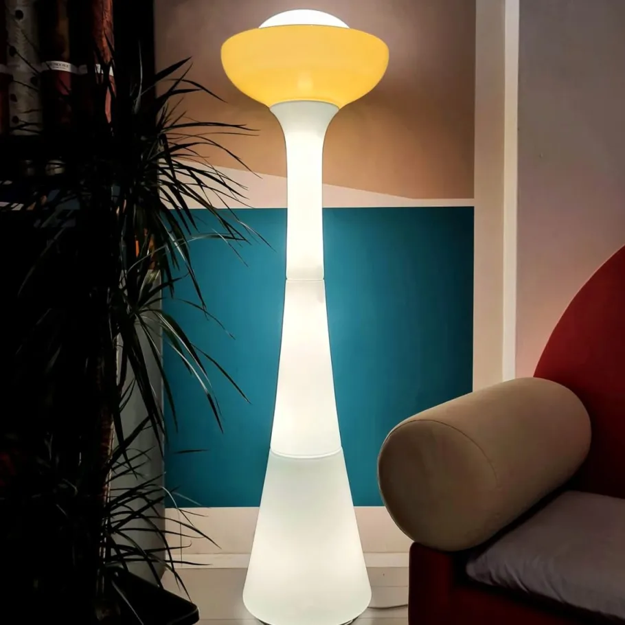 Best Pamono Large White and Yellow Murano Glass Column Lamp, 1960s