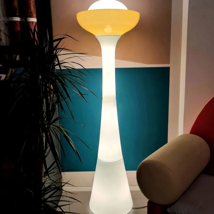 Best Pamono Large White and Yellow Murano Glass Column Lamp, 1960s