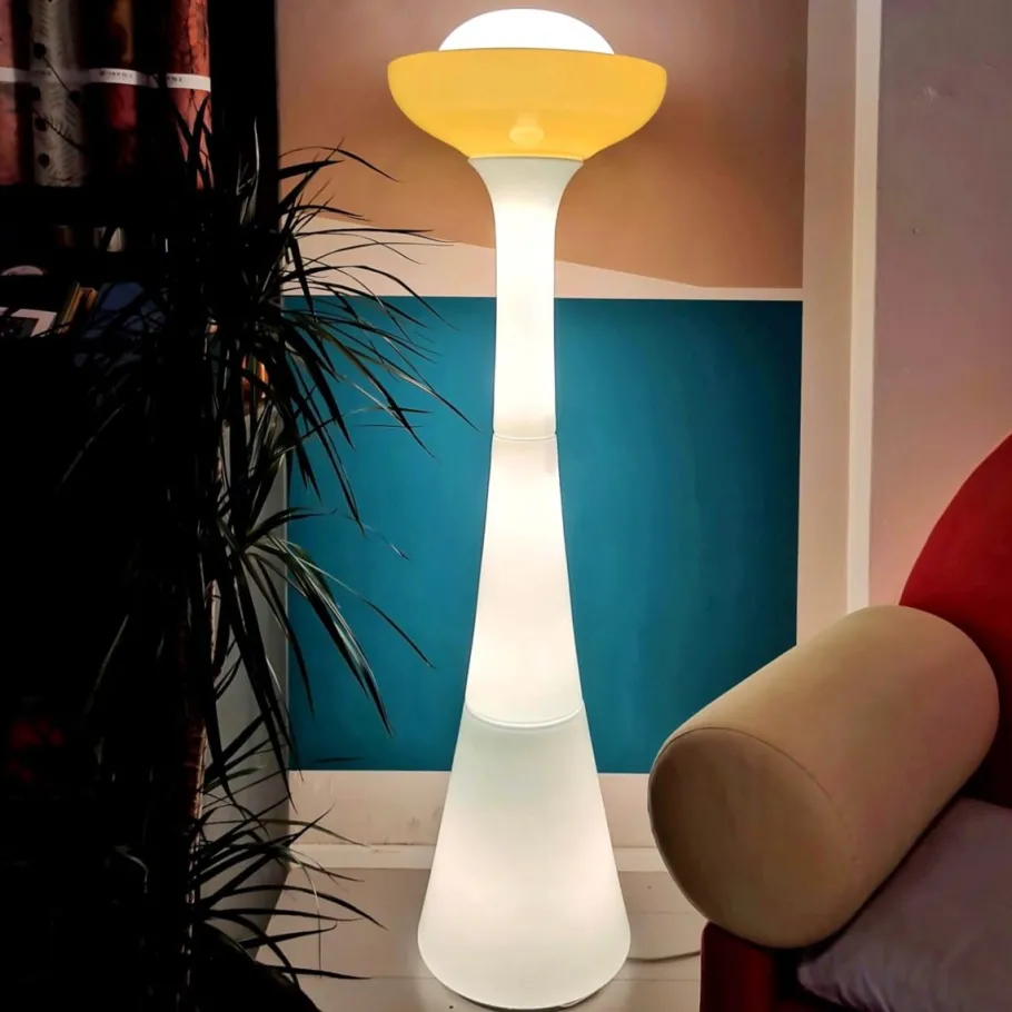 Best Pamono Large White and Yellow Murano Glass Column Lamp, 1960s