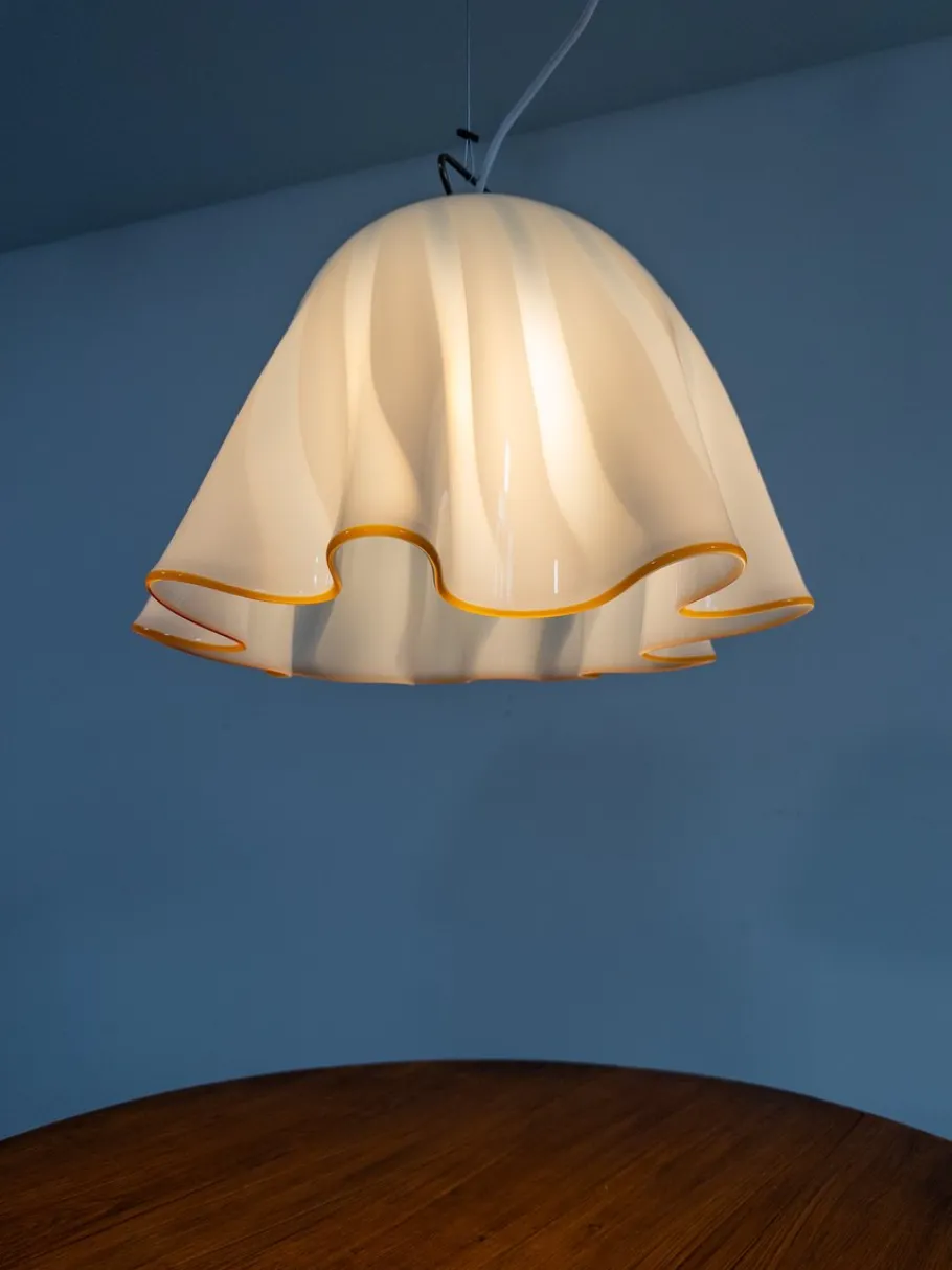 Clearance Pamono Large White Glass Pendant Light by Kalmar Fazzoletto, 1970s