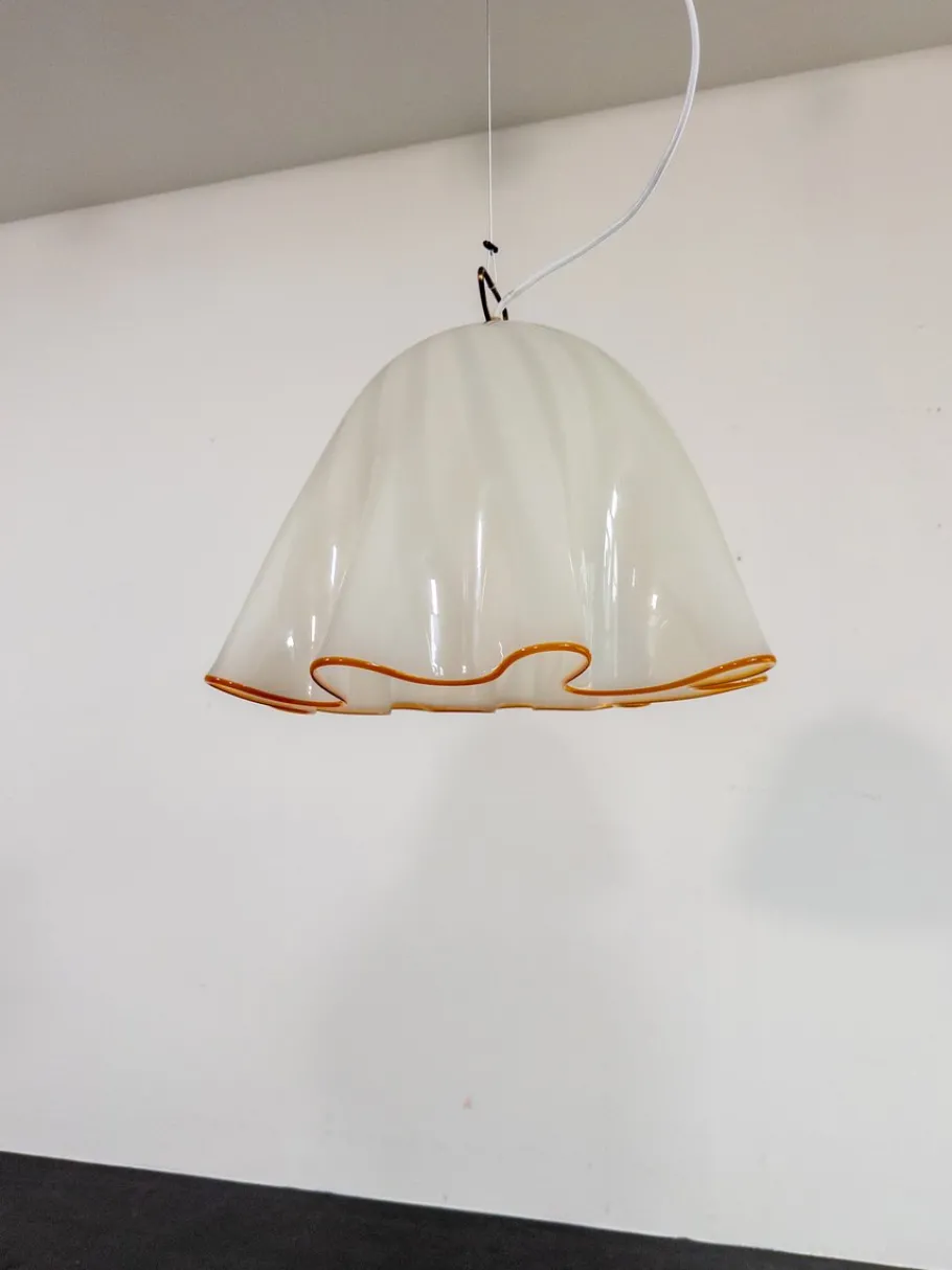 Clearance Pamono Large White Glass Pendant Light by Kalmar Fazzoletto, 1970s