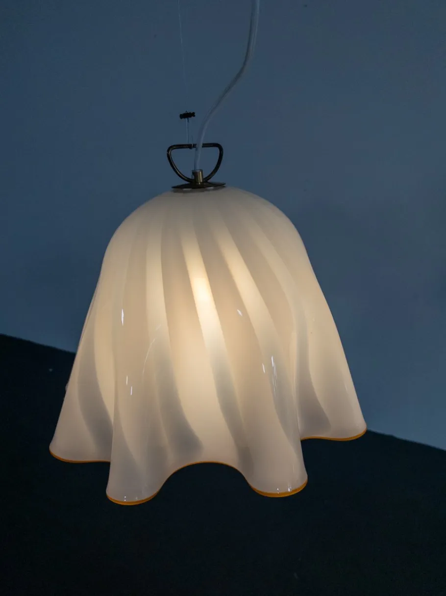 Clearance Pamono Large White Glass Pendant Light by Kalmar Fazzoletto, 1970s