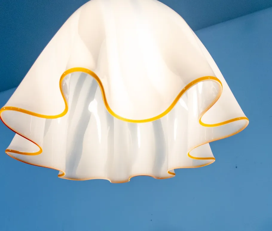 Clearance Pamono Large White Glass Pendant Light by Kalmar Fazzoletto, 1970s
