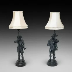 Hot Pamono Late 19th Century Spelter Musketeer Table Lamps, 1890s, Set of 2