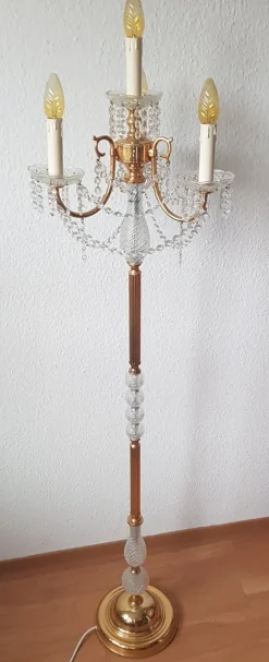 New Pamono Lead Crystal Gilded Three-Arm Floor Lamp