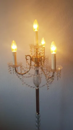 New Pamono Lead Crystal Gilded Three-Arm Floor Lamp