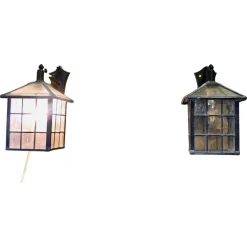 Sale Pamono Leaded Glass Wall Lanterns with Handmade Shades, 1930, Set of 2