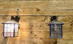 Sale Pamono Leaded Glass Wall Lanterns with Handmade Shades, 1930, Set of 2