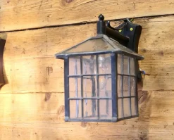 Sale Pamono Leaded Glass Wall Lanterns with Handmade Shades, 1930, Set of 2