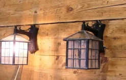 Sale Pamono Leaded Glass Wall Lanterns with Handmade Shades, 1930, Set of 2