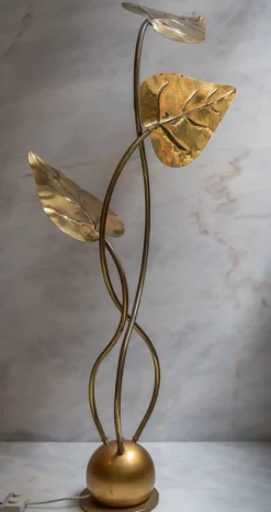 Hot Pamono Leaf-Shaped Floor Lamp in Brass attributed to Tommaso Barbi, Italy, 1970