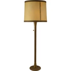 New Pamono Leather and Brass Floor Lamp with Parchment Shade, 1960s