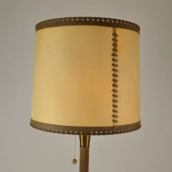 New Pamono Leather and Brass Floor Lamp with Parchment Shade, 1960s