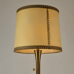 New Pamono Leather and Brass Floor Lamp with Parchment Shade, 1960s