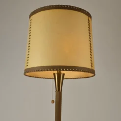 New Pamono Leather and Brass Floor Lamp with Parchment Shade, 1960s
