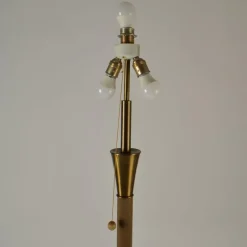 New Pamono Leather and Brass Floor Lamp with Parchment Shade, 1960s