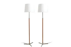 Discount Pamono Leather and Steel Monolith Floor Lamps by Jo Hammerborg for Fog & Mørup, 1960s, Set of 2