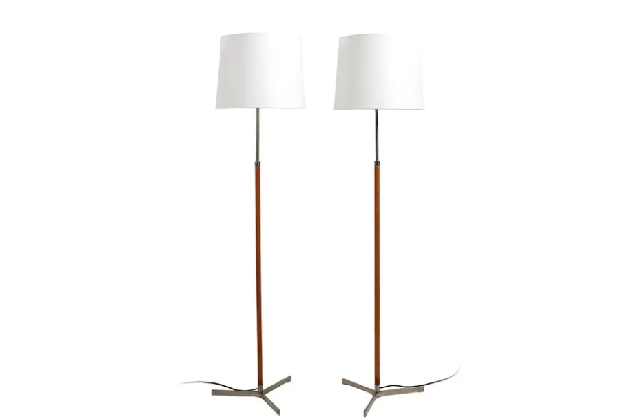 Discount Pamono Leather and Steel Monolith Floor Lamps by Jo Hammerborg for Fog & Mørup, 1960s, Set of 2