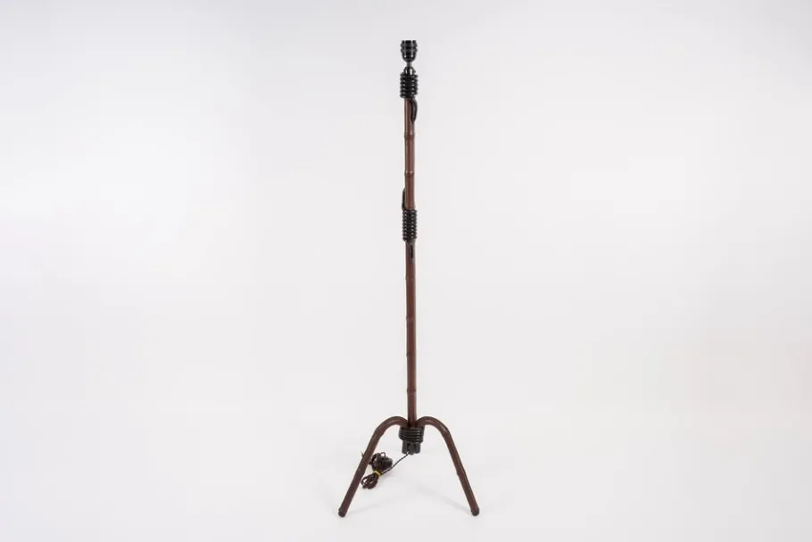 Discount Pamono Leather Sheathed Floor Lamp by Jacques Adnet