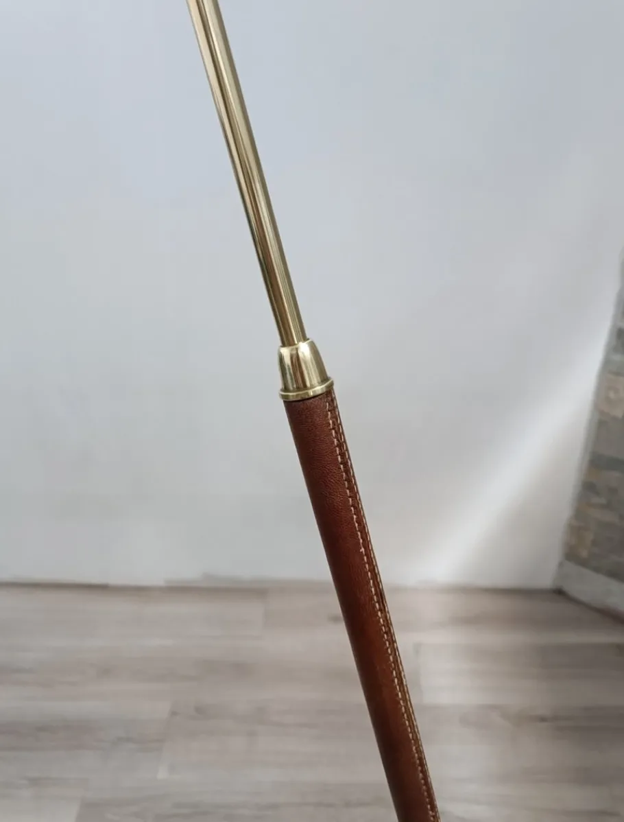 Outlet Pamono Leather Sheathed Floor Lamp attributed to FJB Corsini for Metalarte, 1950s