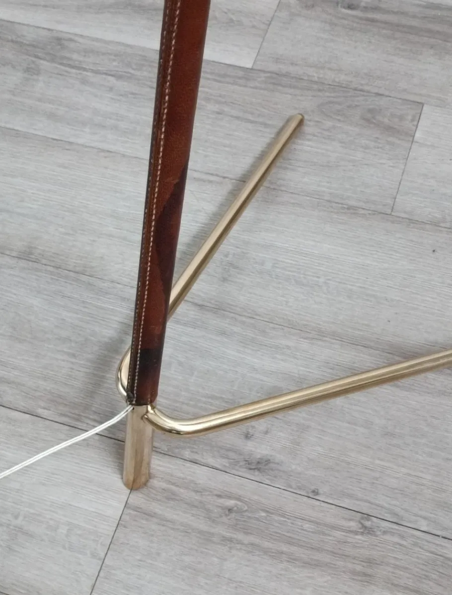 Outlet Pamono Leather Sheathed Floor Lamp attributed to FJB Corsini for Metalarte, 1950s