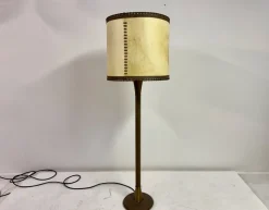 Pamono Leather-Wrapped Floor Lamp with Parchment Shade by Charlotte Wawer, 1950s