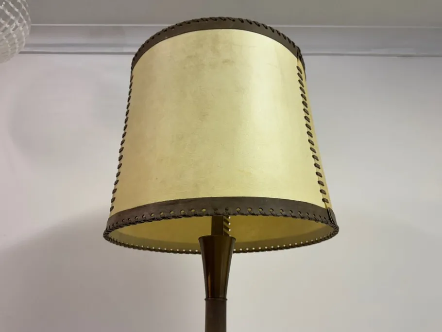 Pamono Leather-Wrapped Floor Lamp with Parchment Shade by Charlotte Wawer, 1950s