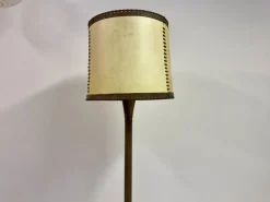 Pamono Leather-Wrapped Floor Lamp with Parchment Shade by Charlotte Wawer, 1950s