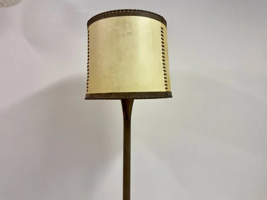 Pamono Leather-Wrapped Floor Lamp with Parchment Shade by Charlotte Wawer, 1950s