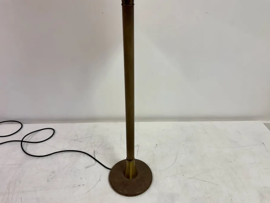 Pamono Leather-Wrapped Floor Lamp with Parchment Shade by Charlotte Wawer, 1950s