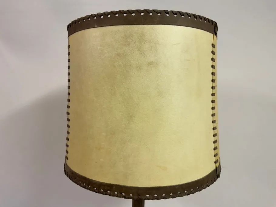 Pamono Leather-Wrapped Floor Lamp with Parchment Shade by Charlotte Wawer, 1950s