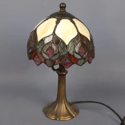 Pamono Liberty Leaded Glass and Brass Table Lamp, 1960s