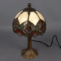 Pamono Liberty Leaded Glass and Brass Table Lamp, 1960s