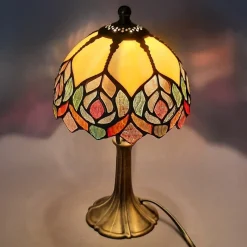 Pamono Liberty Leaded Glass and Brass Table Lamp, 1960s