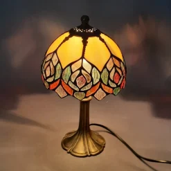 Pamono Liberty Leaded Glass and Brass Table Lamp, 1960s