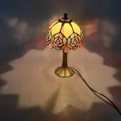 Pamono Liberty Leaded Glass and Brass Table Lamp, 1960s