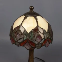 Pamono Liberty Leaded Glass and Brass Table Lamp, 1960s