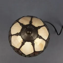 Pamono Liberty Leaded Glass and Brass Table Lamp, 1960s