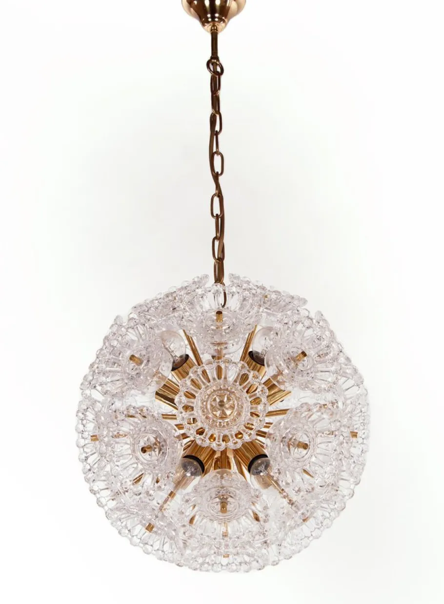 Hot Pamono 10-Light Flower Sputnik Chandelier in Murano Glass & Brass in the style of Venini, 1960s
