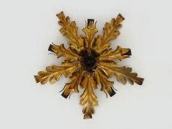 New Pamono 6-light Gilded Foliage Ceiling Lamp by Li Puma Firenze, Italy, 1960s