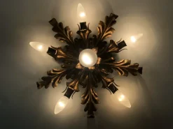 New Pamono 6-light Gilded Foliage Ceiling Lamp by Li Puma Firenze, Italy, 1960s