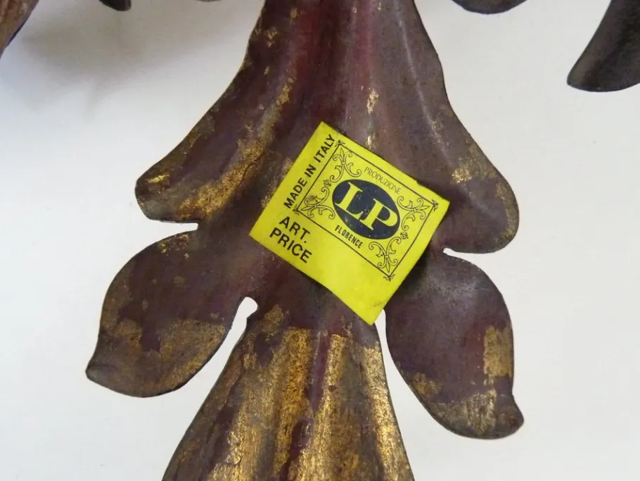 New Pamono 6-light Gilded Foliage Ceiling Lamp by Li Puma Firenze, Italy, 1960s